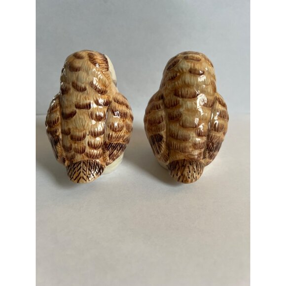 Vintage Ceramic Owl Salt & Pepper Shakers Hand-Painted Brown & Cream Collectible - Picture 3 of 5